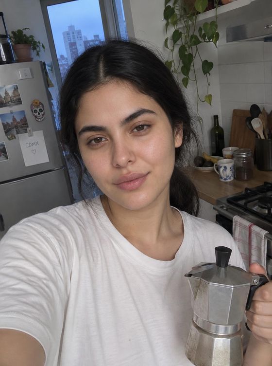 Vale's morning selfie with her coffee pot